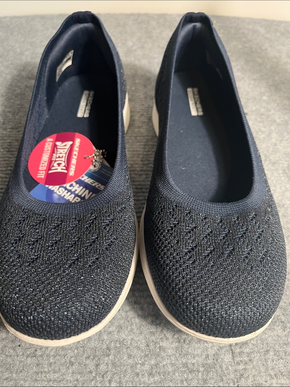 Skechers Navy Knit Slip-On Flats with White Sole